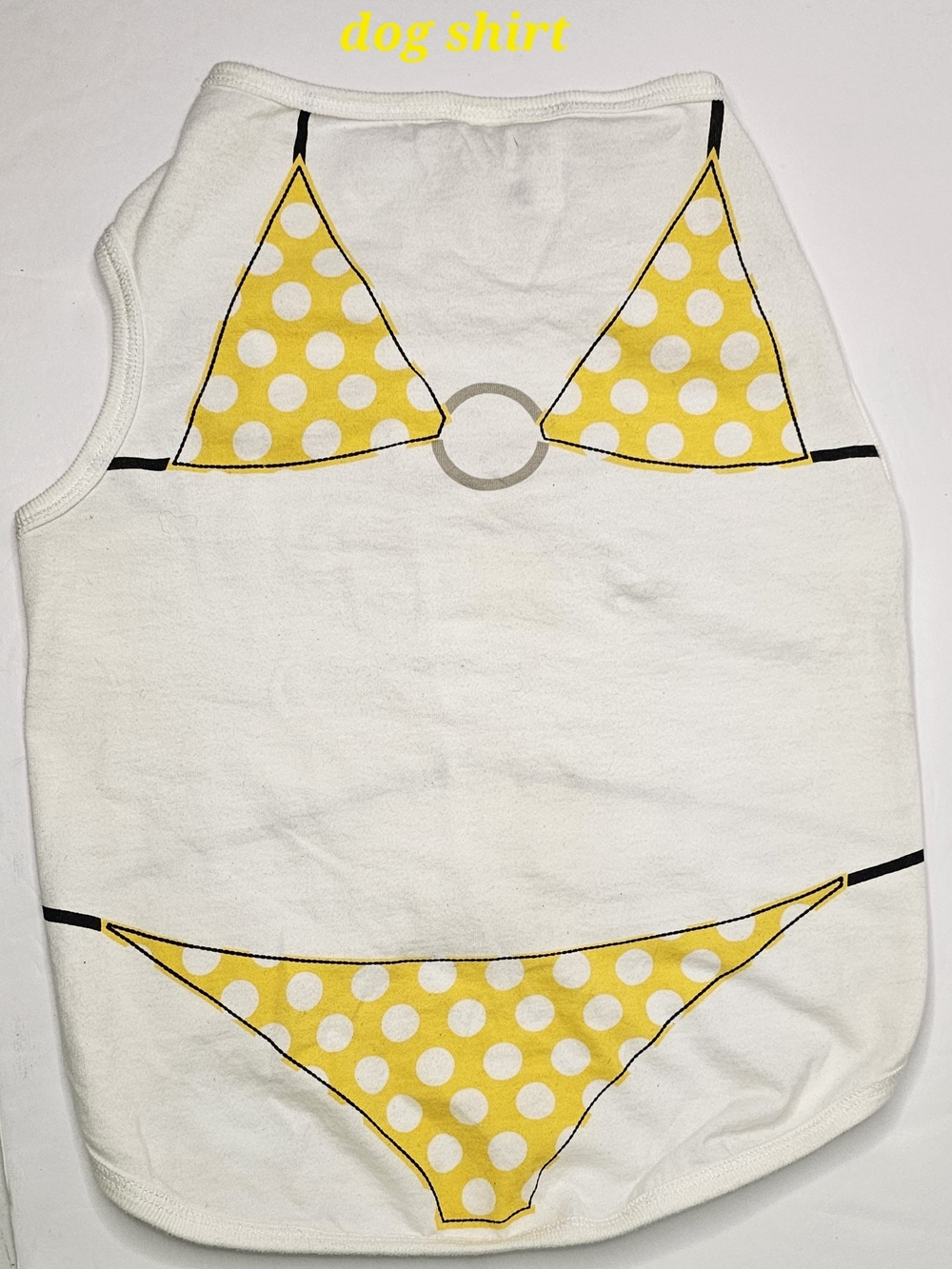 White Dog Tank Top with Yellow Polka Dot Bikini Print